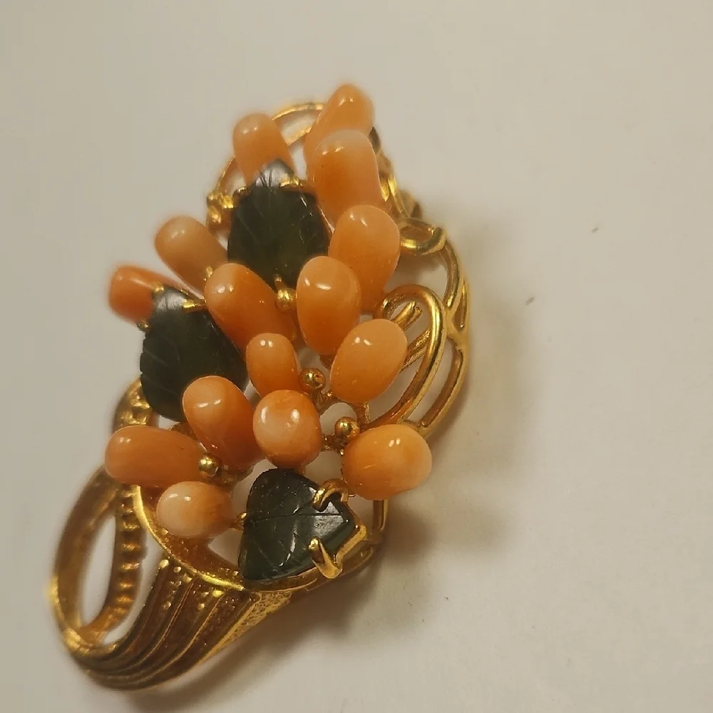 Elegant Pinkish Orange Coral Floral Brooch